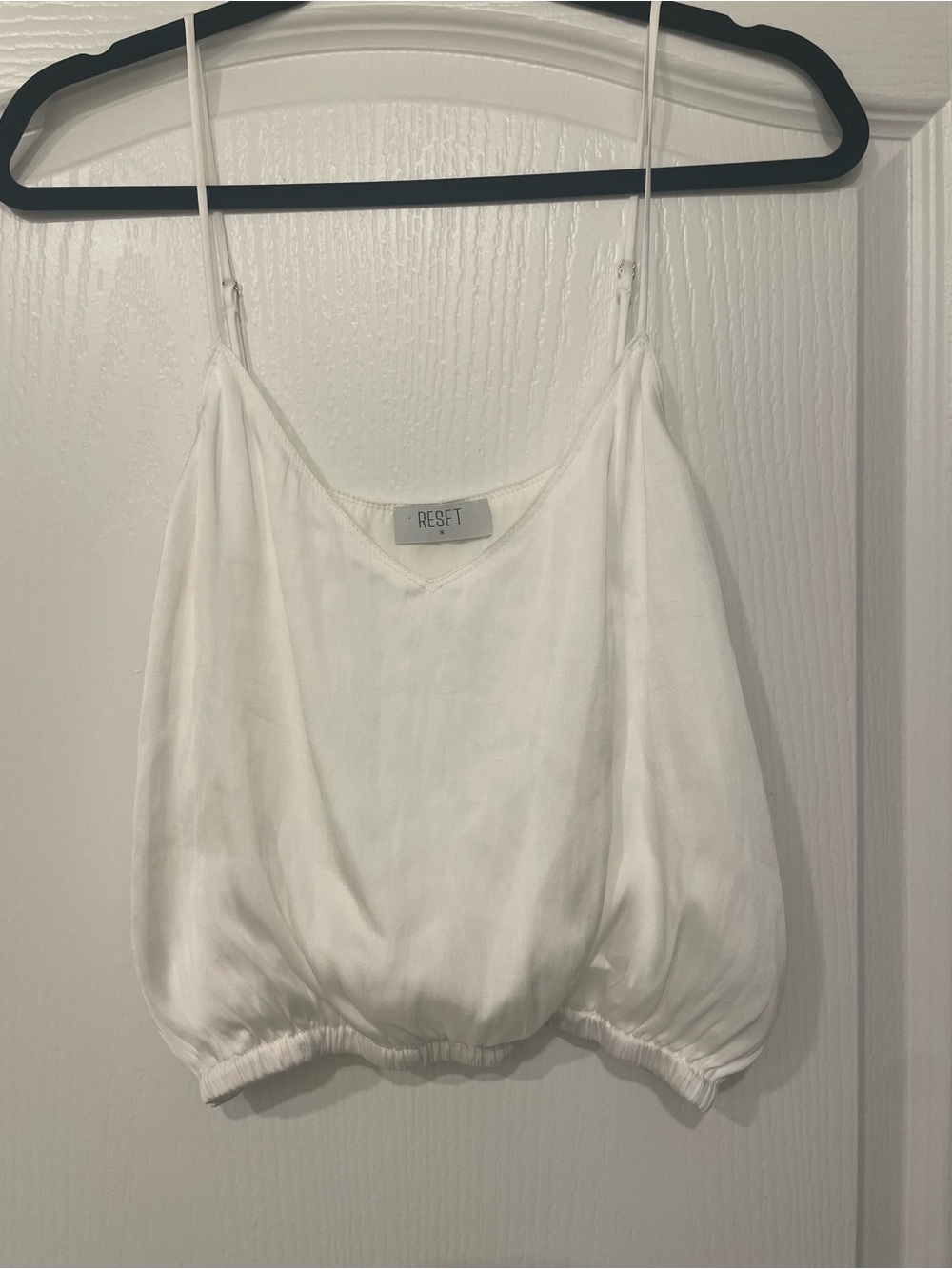 White Spaghetti-Strap Satin Bubble-Hem Tank